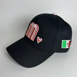 Mexico Baseball Hat with Heart & Flag Embroidery for Stylish Outfits - Black Cap with Pink Embroidery, Adjustable Strap, Breathable Cotton, Ideal for Casual Wear & Mexican Culture Apparel -Gorra para Mexicanas