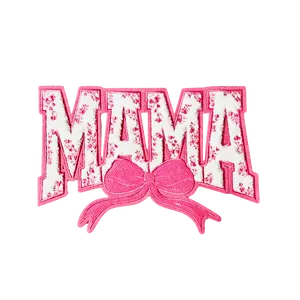 Pink "MAMA" Chenille Patch with Floral Accents & Bow