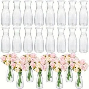 20-Piece Plastic Striped Clear Mini Bud Vase Value Set, Transparent Body for DIY Flower Arrangements, Versatile Home Decoration Essential for Weddings, Dining Tables, Flowers