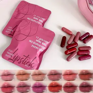 12-Piece Mini Matte Lipstick Set Soft Smooth Pink Red Brown Shades for Long Lasting Wear Perfect for Makeup Parties or Gifts Matte Finish Nourishing Lipstick Christmas Lipstick Set