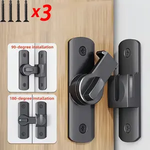3pcs Anti-Theft Door Locks, Suitable for Barn, Bathroom, Garage, 90/180° Rotating Slide Bolt, Anti-Bump Design, Stainless Steel