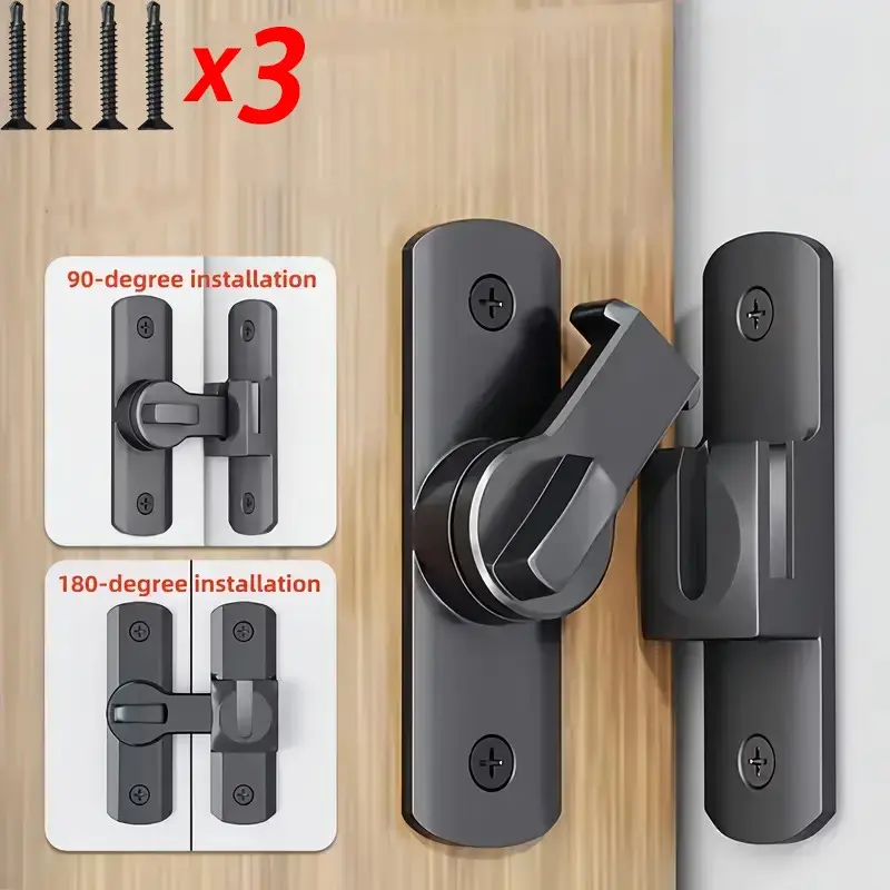 3pcs Anti-Theft Door Locks, Suitable for Barn, Bathroom, Garage, 90/180° Rotating Slide Bolt, Anti-Bump Design, Stainless Steel, Secure Lock
