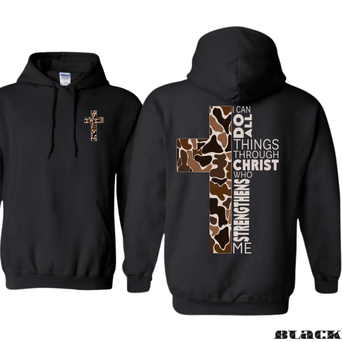 Christian 2 Sided Camo Cross Graphic 2 Sider Hoodie, For Men, For Women Fall Fashion Tiktok 2025