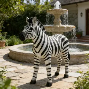 ARCH 18.31" H x 19.49" L Simulated Zebra Garden Statue, Resin Outdoor & Indoor Decorative Ornament, Courtyard Lawn Art Craft, Unique Gift for Garden & Home Decoration