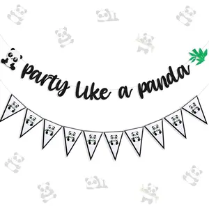 1Set Party Like a Panda Banner Panda Party Decorations Panda Pennant Banner Panda Theme Birthday Hanging Garland Panda Bamboo Banner Animal Theme Kids Birthday