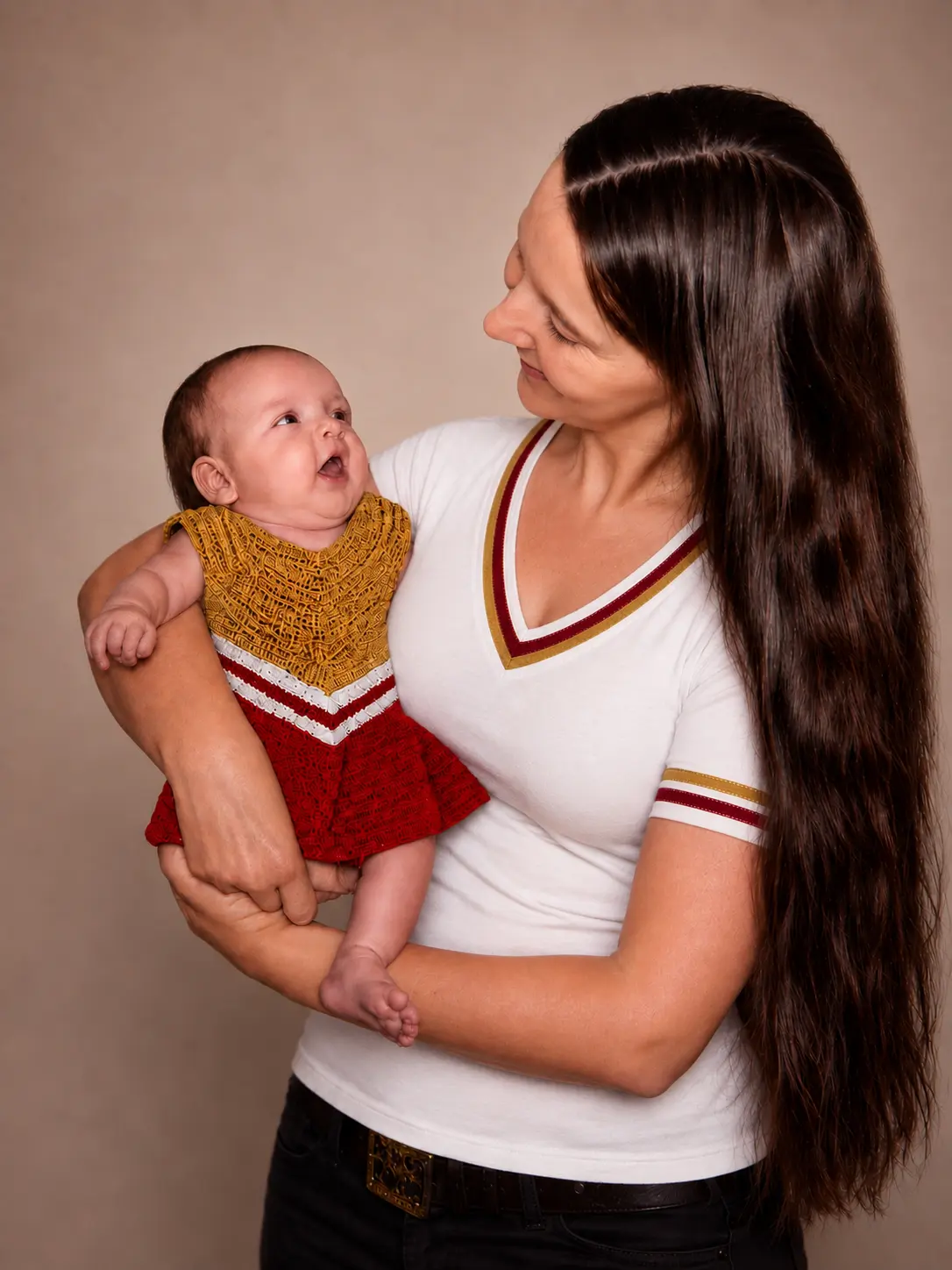 Handmade Crocheted Baby Cheerleader Uniform – Custom Team Colors – Heirloom Baby Outfit – Made to Order – 0–3 Months
