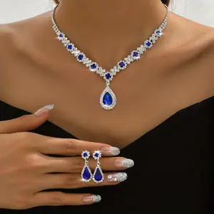 1 Necklace + 1 Pair Of Earrings Elegant Jewelry Set Silver Plated Paved Shining Rhinestone Multi Colors For U To Choose Evening Party Decor
