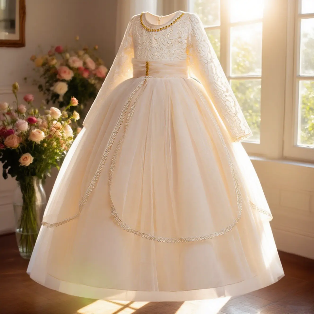 Kids' Elegant Puffy Little Girl Sleeved Dress - 272 Style for Wedding Flower Girl, Cute Birthday Dresses, Little Girl Dress