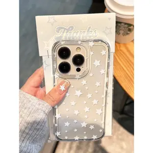 Summer Fresh Blue White Star Phone Case For iPhone11-17&Samsung S24,S25, Clear TPU Protective Phone Case