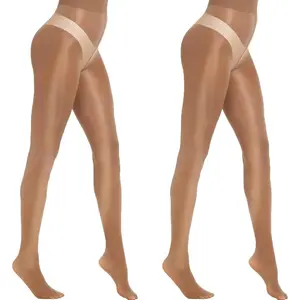 2 Pairs Women's Shiny Sheer Tights High Waist Silk Comfort Stockings Oil Shimmery Nylons Pantyhose Sexy Lace Wide Stockings Silk Thigh High Stockings for Women Womenswear Basic Outfit Black Minimalist