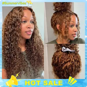 Vshow Water Wave Ombre 4/27 Highlight Glueless Human Wigs Brown Color 360 Wear Go Wigs With Invisi Drawstring Beginners Friendly #Summervibes