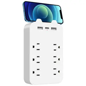 9 in 1 Outlet Extender Surge Protector, 6 AC Outlets & 2 USB Ports & 1 USB-C Port Surge Protector, Wall Outlet with Overload Protective Function for Home & Office