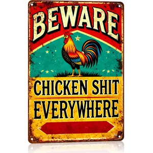 8x12 Inch Aluminum Vintage "Beware Chicken Shit Everywhere" Sign Rustic Wall Decor Metal Plate for Outdoor, Patio, Backyard, Door, Garage, Home, Cafe, Bar, Club, Farmhouse, Garden Wall Art