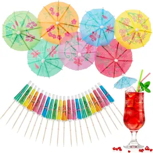 Cocktail Umbrellas - 50PACK Drink Umbrellas for Drinks, Paper Mini Umbrella for Drinks Cupcake Toppers Cocktail Garnishes Colorful Paper Toothpicks for Party Decorations Beverage Drinkware Halloween Wood Sturdy Stylish Tropical Assorted straw Fruit Wooden
