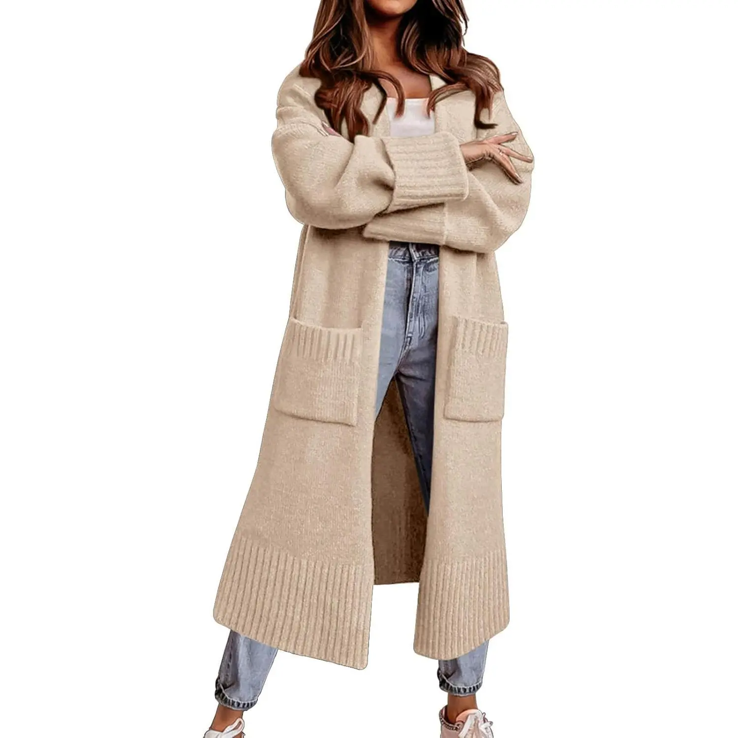 Saodimallsu Women's Open-Front Knit Cardigan Duster Coat for Fall, Foldable for Thanksgiving, Chinese New Year & Anniversary Occasions, Easter, Childrens Day, Cute, Draped