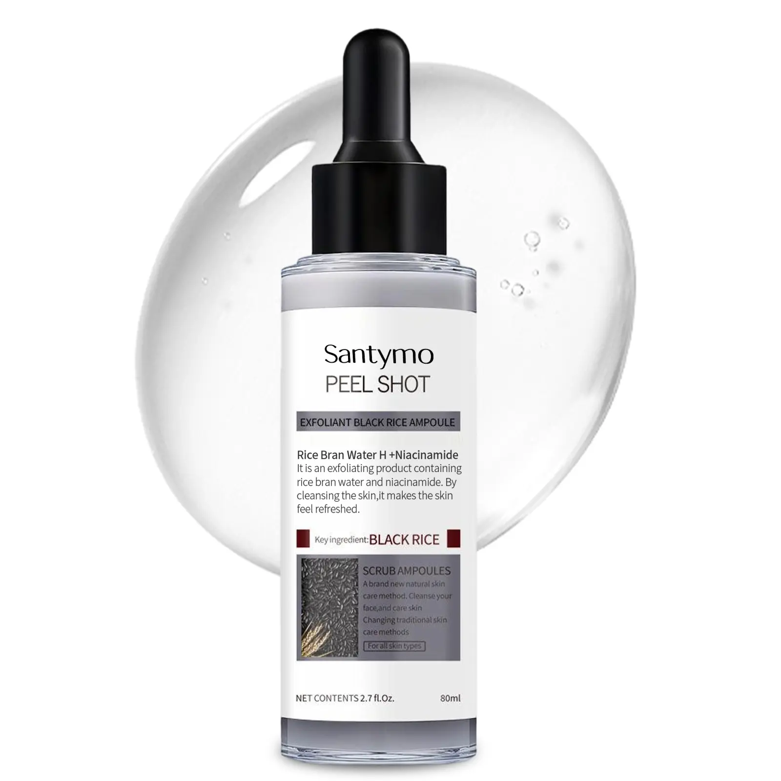 JD CONCEPT Santymo Gentle Exfoliating Black Rice Ampoule Serum (Ampoule Form, Bottle) with Honey & Salicylic Acid - Korean Skincare for Pore Control & Blackhead Removal, For All Skin Types, 2.7 fl oz (89mL) - Serums & Essences