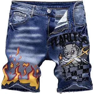 Men's Printed Short Jeans Men's Classic Wide Leg Denim Pants