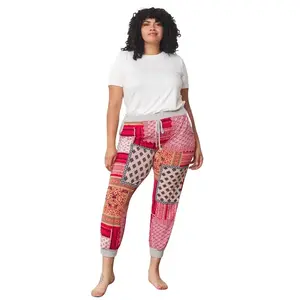Women's Plus-Size Quilted Print Joggers - Polyester-Spandex Blend, Casual Athletic Jogging, Loose Casual, Workout for Sports & Outdoor Activities, Loose Casual Jogger