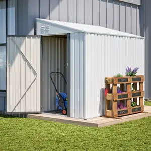 4' x 7' Lean-To Storage Shed, Heavy-Duty Metal Outdoor Garden Shed with Lockable Door, Easy Assembly Backyard Bike & Tool Organizer