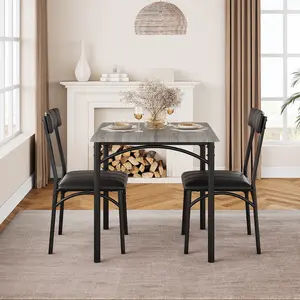 Dining Table Set for 2, Kitchen Table and Chairs for 2 with Upholstered Chairs, 3 Piece Dining Room Table Set, Square Kitchen Table Set for Small Space, Apartment, Studio, Rustic Gray