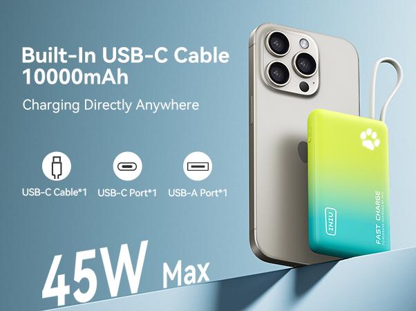 INIU PawGO 45W 10000mAh Power bank with Built-in USB C Cable, Slim PD Fast Charging Portable Charger Travel LED Display Light Battery Pack, External Phone Charge for iPhone 17 16 15 14 13 12 11 Series Samsung iPad Aipods Google Pixel Switch Perfect Gift INIU PawGO 45W 10000mAh Power bank with Built-in USB C Cable, Slim PD Fast Charging Portable Charger Travel LED Display Light Battery Pack, External Phone Charge for iPhone 17 16 15 14 13 12 11 Series Samsung iPad Aipods Google Pixel Switch Perfect Gift