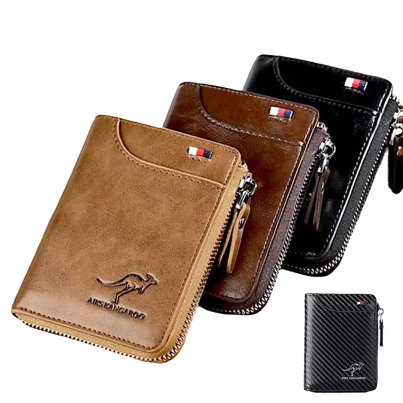 Mens RFID Blocking Leather Wallet Credit Card ID Holder Zipper Purse Waterproof