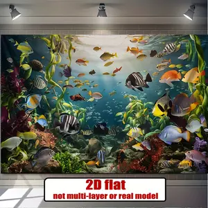 Aquarium Ocean Tapestry Underwater Backdrop Marine Life Wall Hanging Photography Background Fish Coral Reef Design for Living Room Bedroom Home Decor Indoor Outdoor Party Decoration Polyester