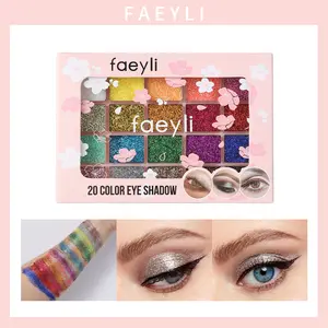 Faeyli Glitter Eyeshadow Palette – 20 Color Chunky & Fine Glitter Mix, Face & Body Makeup, Festival Party Eye Glitter, Shimmer Cosmetic Makeup Kit