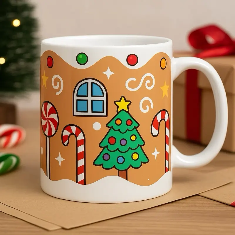 Gingerbread House Christmas Mug | Cute Holiday Mug | 11oz / 15oz | Christmas Coffee Cup | Gingerbread Man Mug | Cozy Holiday Gift Ceramic Drinkware Printed