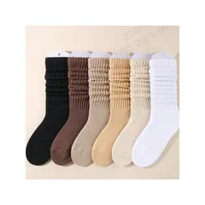 Classic Slouchy Cotton Crew Socks, 6 Pack, Multi-Color Set, Black Brown Beige White, All-Season Comfort sport retro slouch Adorable Breathable Ankle neutral cosy