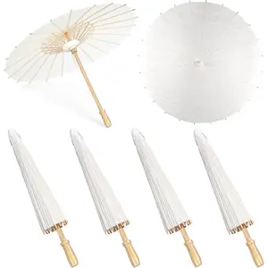 4 count 33 Inches White Paper Umbrellas Parasol Chinese  Oiled Paper Umbrellas Decorative DIY Painting Parasol for Wedding Bridal Party Decor