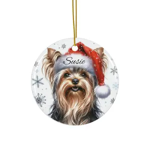 Yorkie, Christmas Dog, Personalized Ceramic Ornament - Festive Xmas Decoration, Holiday Round oone Pack Print