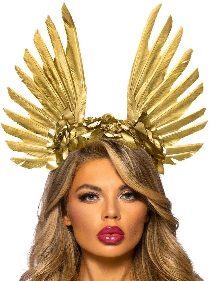 Goddess Headband - Gold Feather Design for Cosplay Halloween & Everyday Wear - Lightweight Comfortable & Elegant Accessory