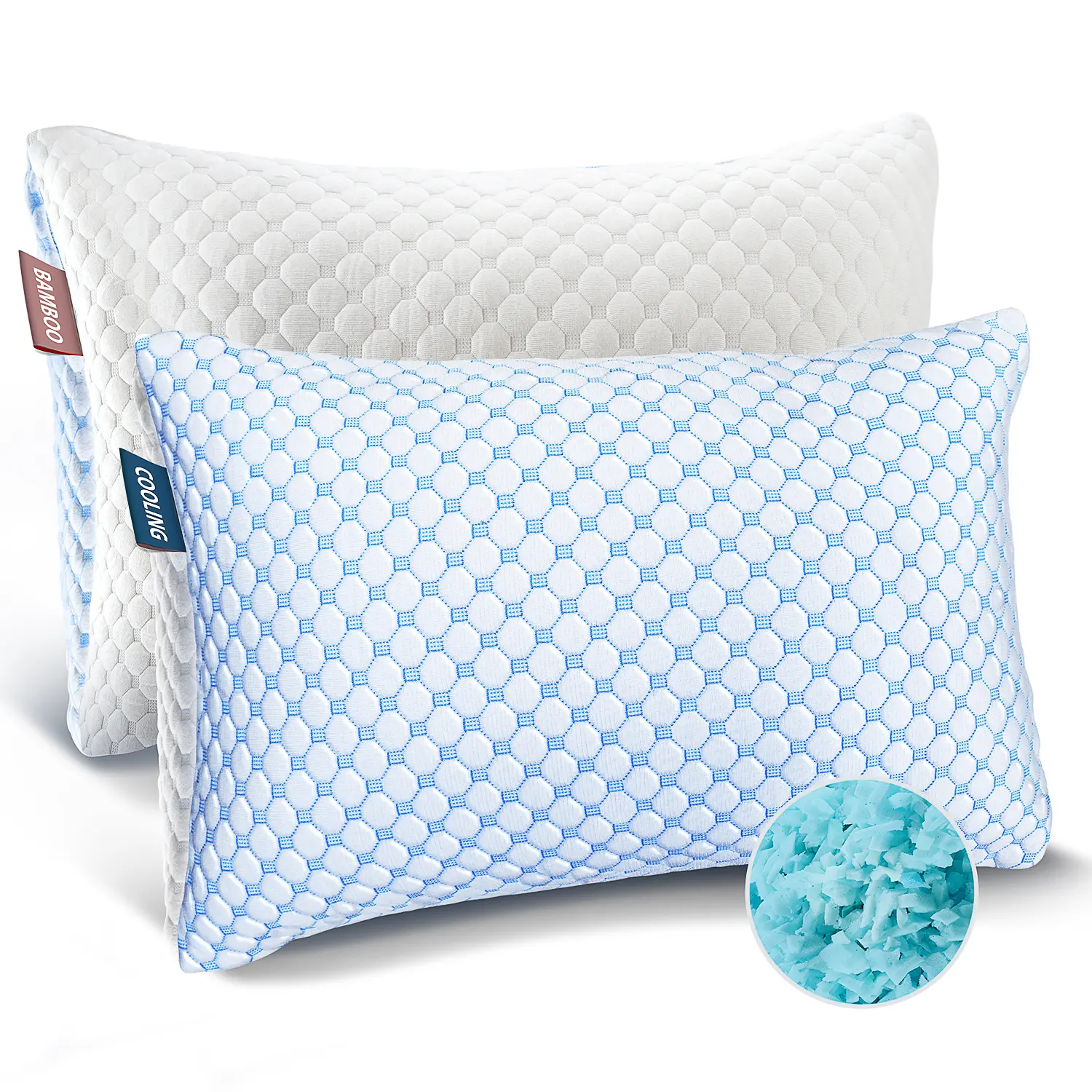 NESTL Adjustable Cooling Memory Foam Pillows, Set of 2 - Gel-Infused Supportive, Breathable Washable Cover with Memory Foam Cushioning