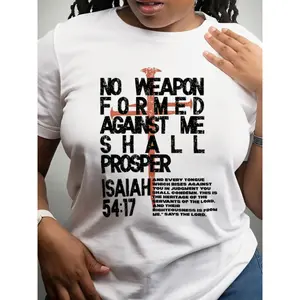 [100% Cotton] Women's Christian T-Shirt "No Formed Against Me Shall Prosper" Isaiah 54:17 Verse - Short Sleeve Crew Neck Tee, All-Season Casual Wear & Christmas Thanksgiving Gift for Church, Prayer Apparel