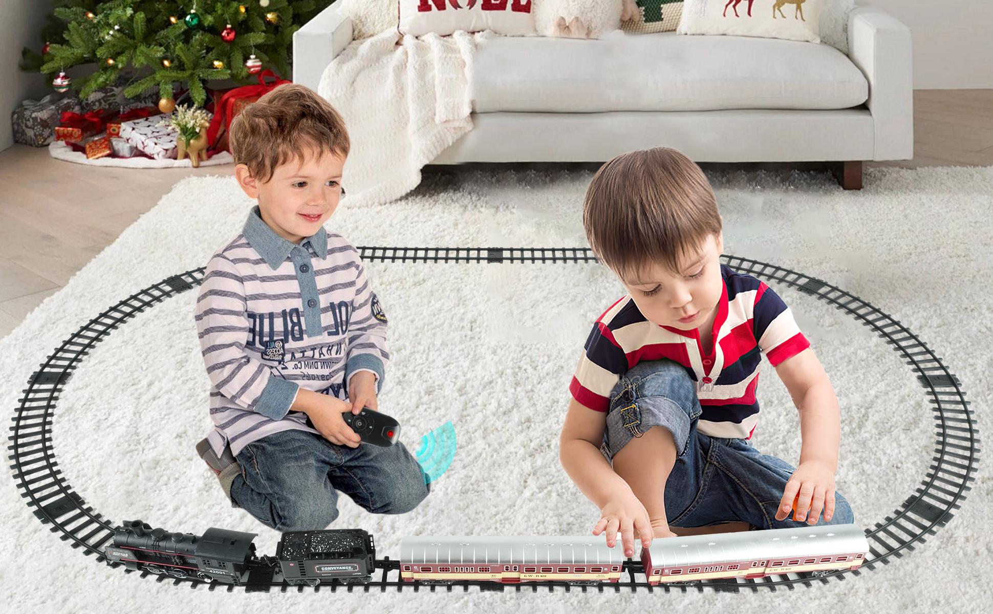 Rc Steam Locomotive Christmas Train, Remote Control Train Toys，Christmas Gift for Kids Boys Girls with Smokes, Lights and Sound