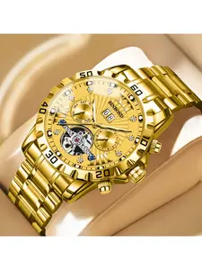 Men's Swiss Elegant Wristwatch, Louiejuelen Commander Series, Luxury Multifunction Business Watch, Sapphire Crystal Glass, Stainless Steel Case, 42mm Dial