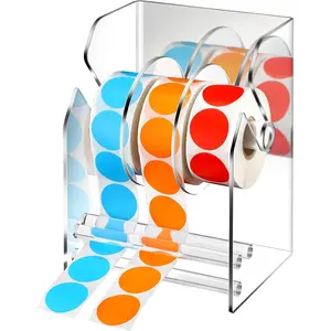 1 count Adjustable Label Dispenser 3 Disks Sticker Roll Holder Sticker Dispenser Clear Label Roll Holder  Tape Organizer Stand for Office  Desktop