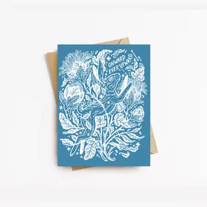 Hopeful Greeting Card - Floral Rabbit Illustrated Artwork - Single A2 Greeting Card - Flowers, Botanical, Card, Gift - Greeting Card and Envelope - Bunny, Flowers, Line Drawing - Onward Ever Upward