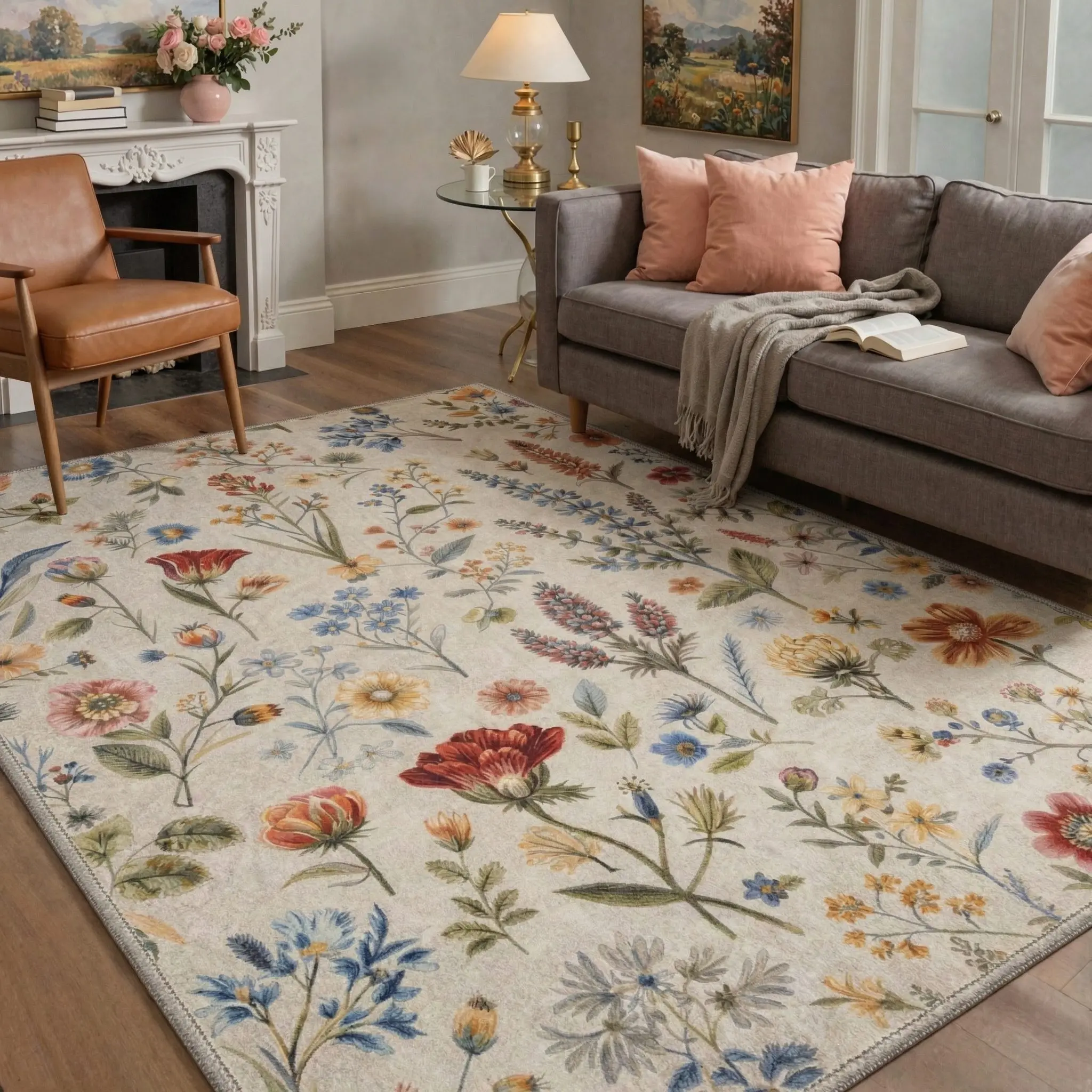 【Deals For You Days】GENIMO Area Rug – Soft, Non-Slip, Pet Friendly, Machine Washable Floor Rug, Home Carpet, Stylish Decor for Any Room ,ARF2059-PETAL