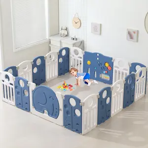 Safe Play Baby Playpen for Kids & Toddlers - Blue 18 Panels Portable Sturdy Plastic Activity Centre with Interactive Toys for Indoor Outdoor Use - Infant