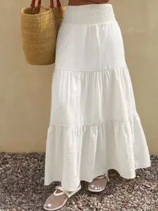 Women's Plain Waist Drawstring Pleated Skirt, Casual Elegant Design, Suitable for Daily Wear and Special Occasions, All Seasons, Everyday