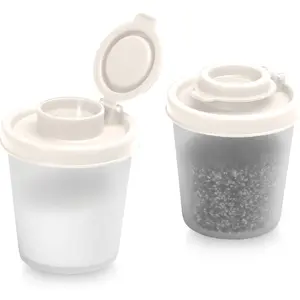 Salt and Pepper Shakers  Proof Set of 2 Medium Salt Shaker to go Camping Picnic Outdoors Kitchen Lunch Boxes Travel  Set Clear with White Lids Plastic Airtight Dispenser