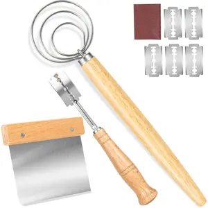 3 Pieces Danish Dough Whisk Bread Making Tool Set Includes Dough Whisk Dough Scraper Sourdough Cutter Lame Dough Scoring Blades