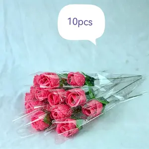10pcs Artificial Silk Roses, Single Stem Valentine's Day Rose, Realistic Flower Decor for Living Room Bedroom, Scene Decoration Finished Product, Artificial Rose Bouquet, Fake Silk Roses