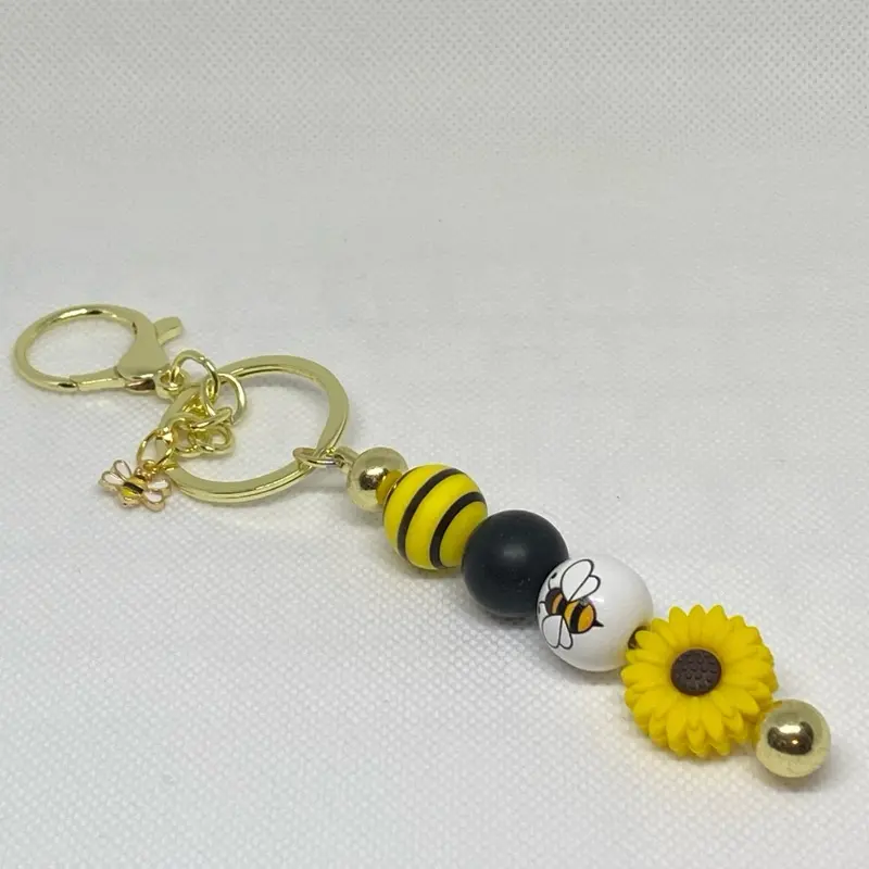 Bee-utiful Sunflower Keychain with Bee Charm
