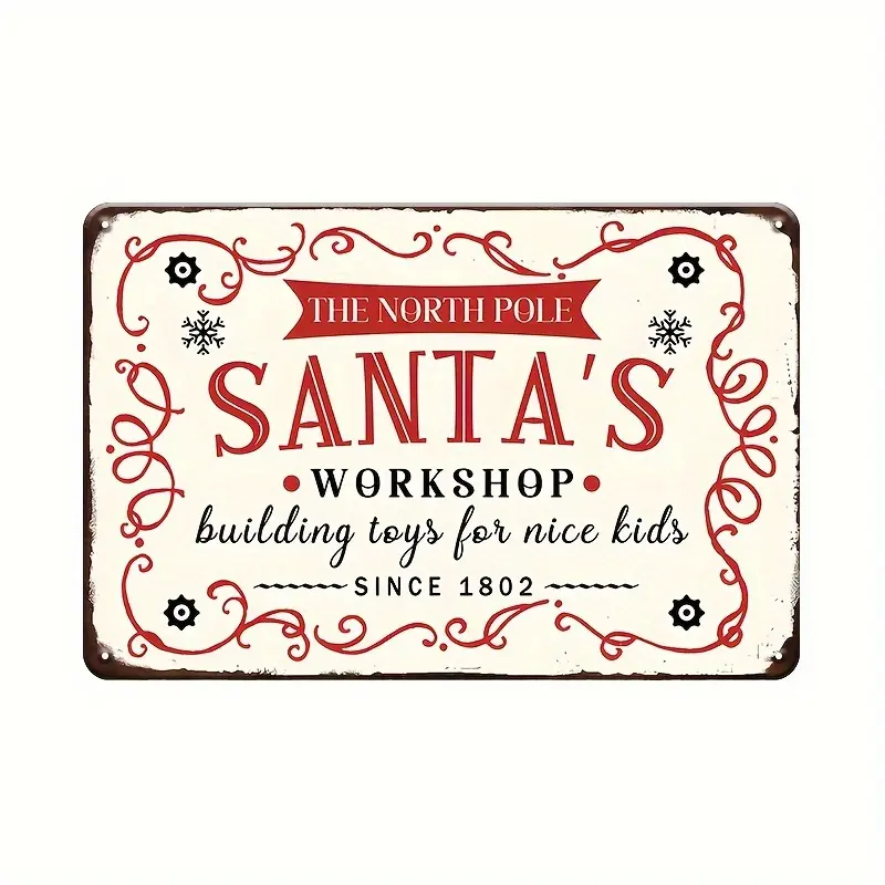 Retro Rectangular Vintage Iron Christmas Signage - 8in x 12in/20cm x 30cm Arctic Santa Claus Factory Metal Tin Plaque, Indoor Wall Decor, Home Supplies, Cafe Wall Hanging
