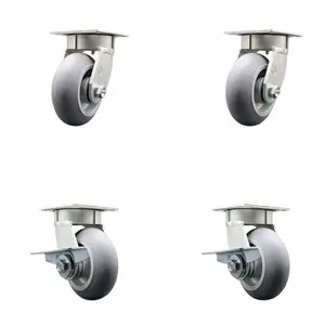 Service Caster SCC-KP30S520-TPRBD-2-SLB-2 Heavy Duty Kingpinless Swivel Caster with 5 in. Thermoplastic Rubber Donut Tread Wheels & Ball Bearings - 1400 lbs Total Capacity - Set of 4