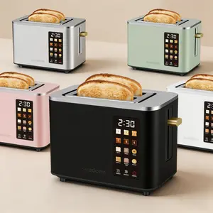 Toaster 2 Slice, Touch Control Screen, Smart Stainless Toaster, 6 Shade Setting, 6 Bread Selection, Countdown, Removable Crumb Tray, 900W, Matte Black