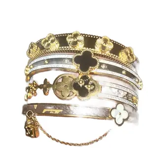 18k Designer Inspired Bracelets Elegant Classy Gold or Silver Fashion Choices with Floral and Clover Accents